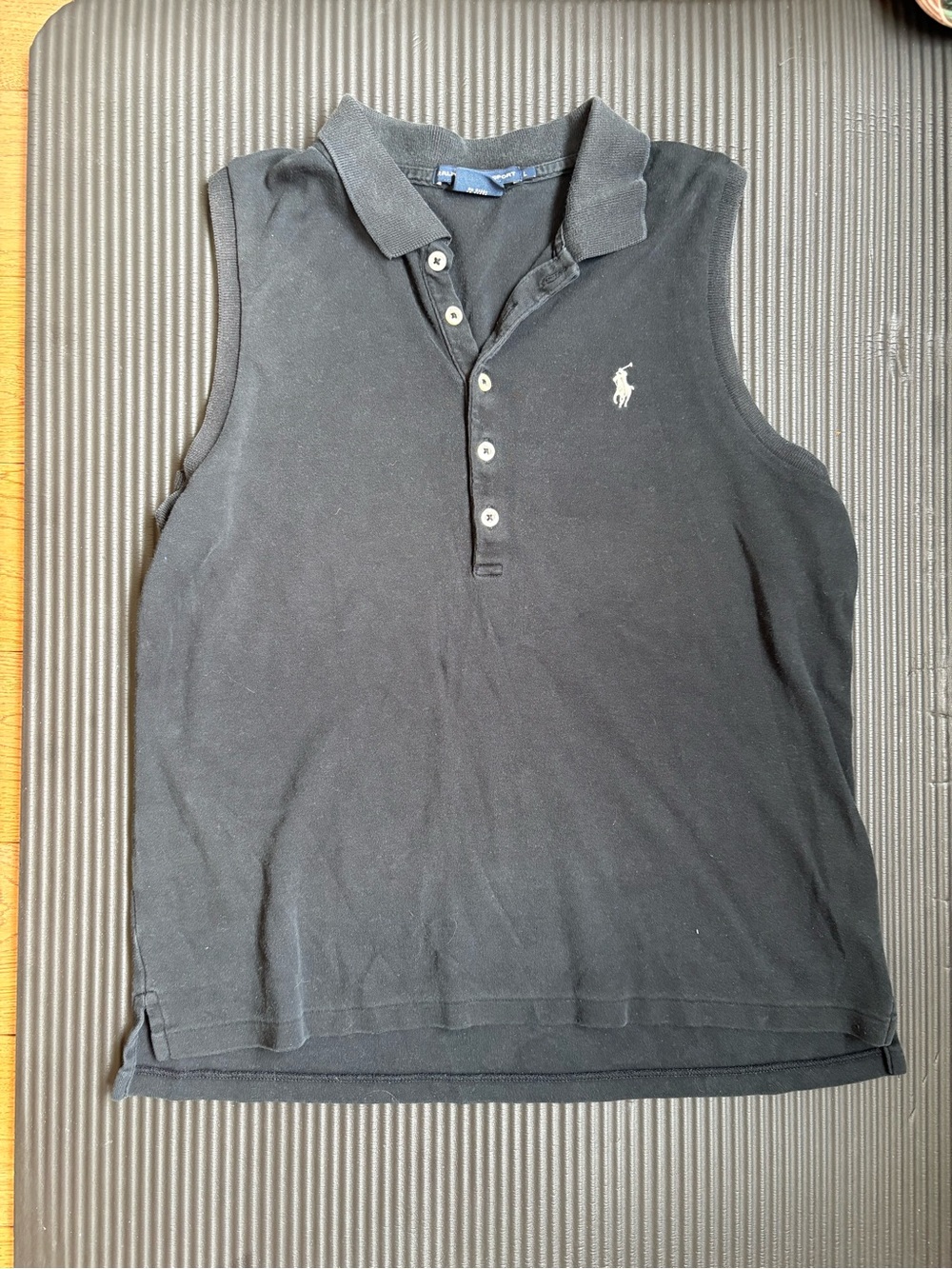 Ralph Lauren Black Sleeveless Polo with White Pony